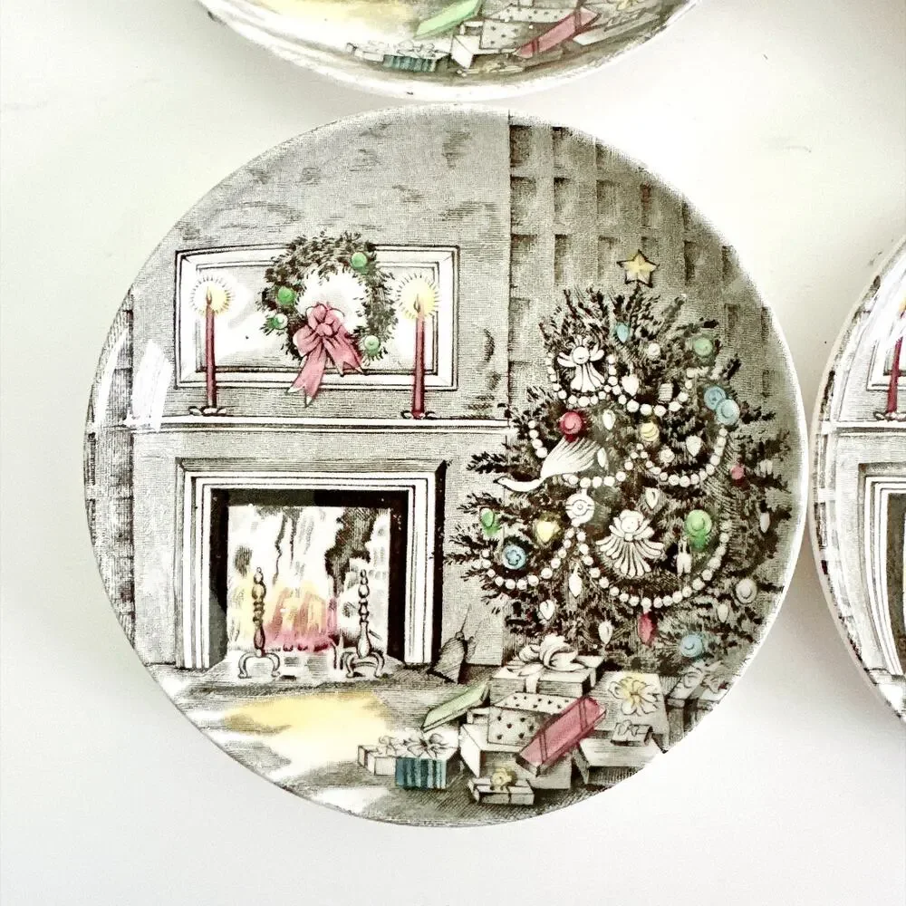 JOHNSON BROS IRONSTONE CHRISTMAS COASTER PLATES SET OF 4